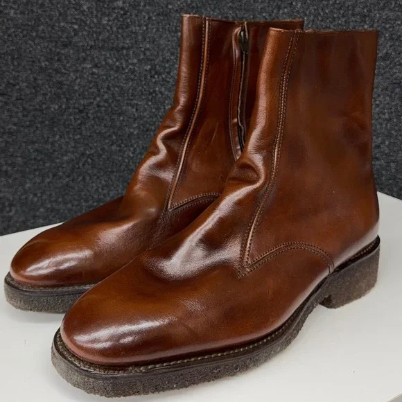 Florsheim Grenoble 80606 Mens Brown Leather Side Zip Crepe Boots 13 D Vintage